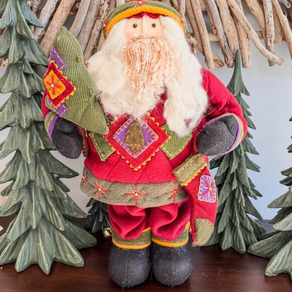 Traditional Cloth Santa Claus w/ Artsy Wool Blend Quilted Patchwork Style, 20" - Picture 1 of 11